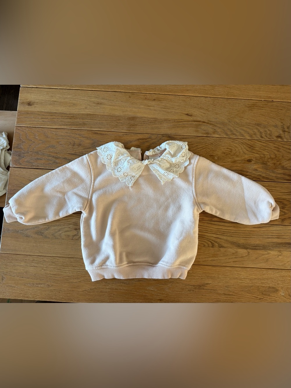 Zara Cream Pink Sweatshirt with Lace Collar